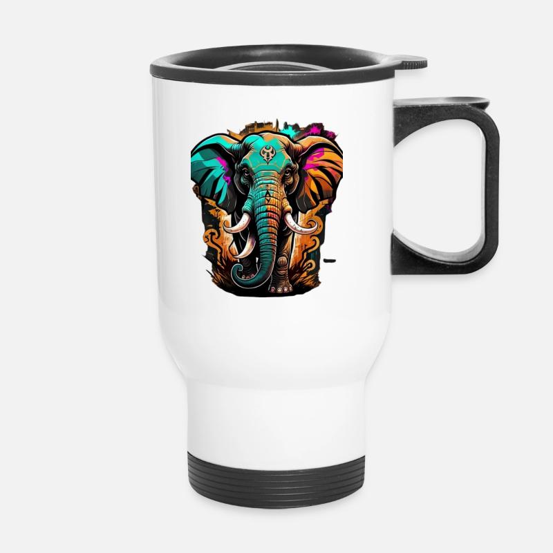 Graffiti Elefant - Thermobecher mit Tragegriff - Weiß