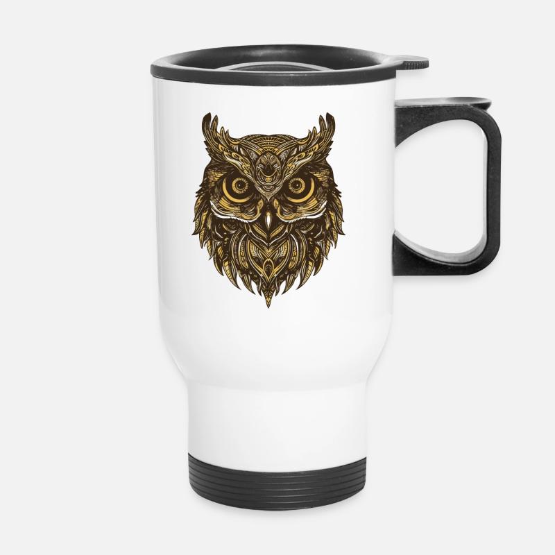 Eule Portrait - Thermobecher mit Tragegriff - Weiß