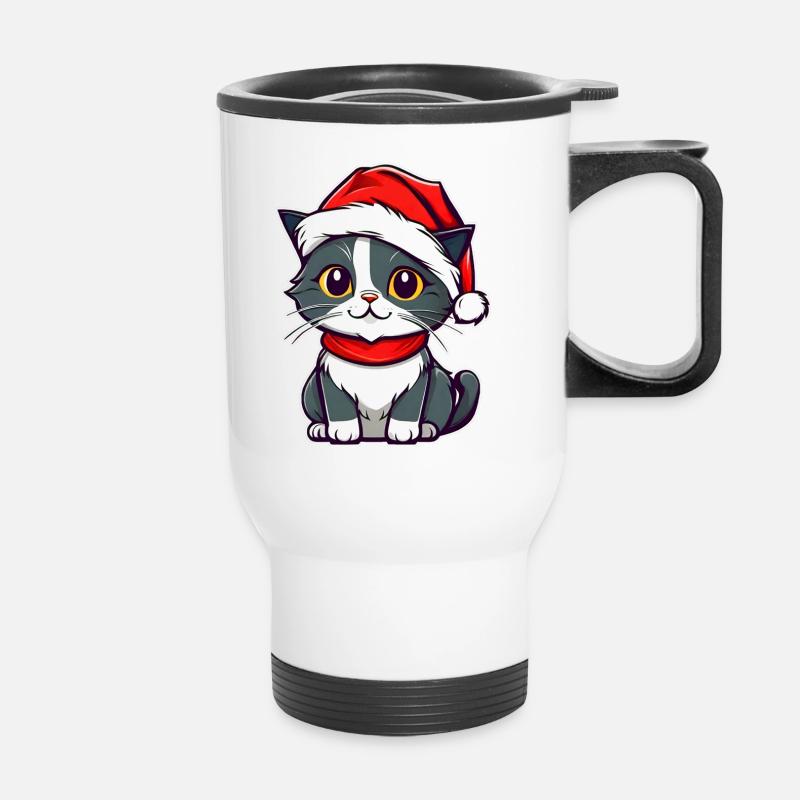 Chat mignon avec chapeau de Père Noël - Tasse isotherme avec poignée - blanc