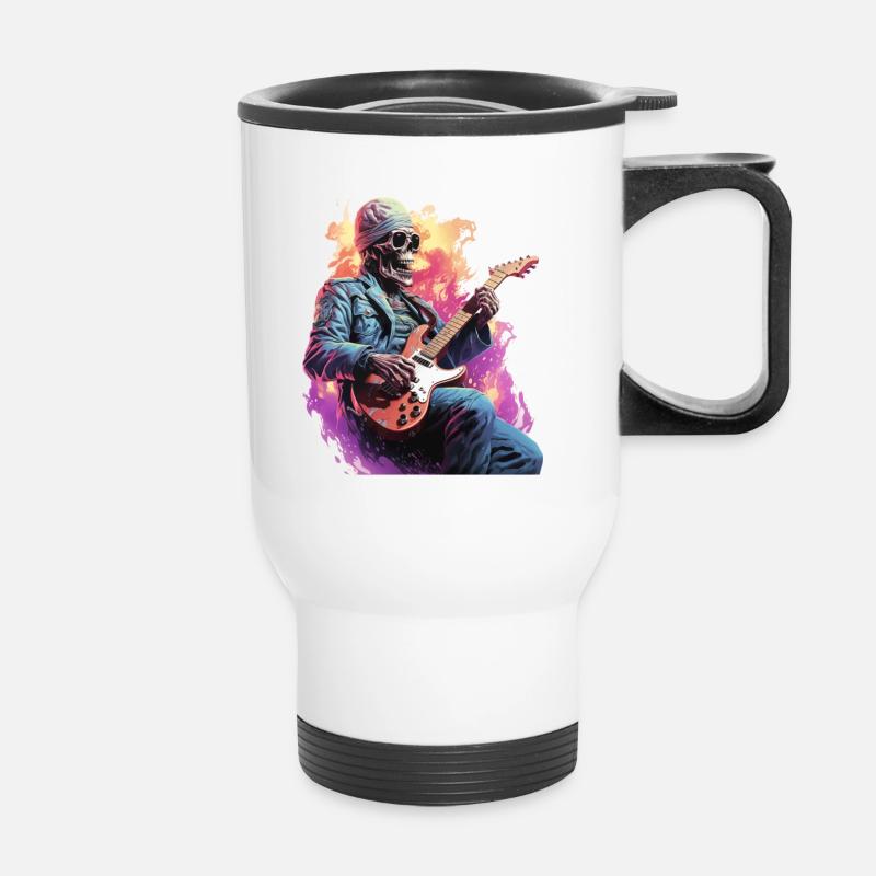 Skeleton Playing Electric Guitar - Thermal mug with handle - white