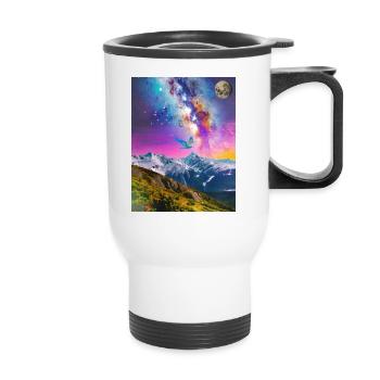 Voie lactée et paysage fantastique - Tasse isotherme avec poignée - blanc - Devant