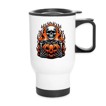 Halloween Skeleton with Pumpkin - Thermal mug with handle - white - Front