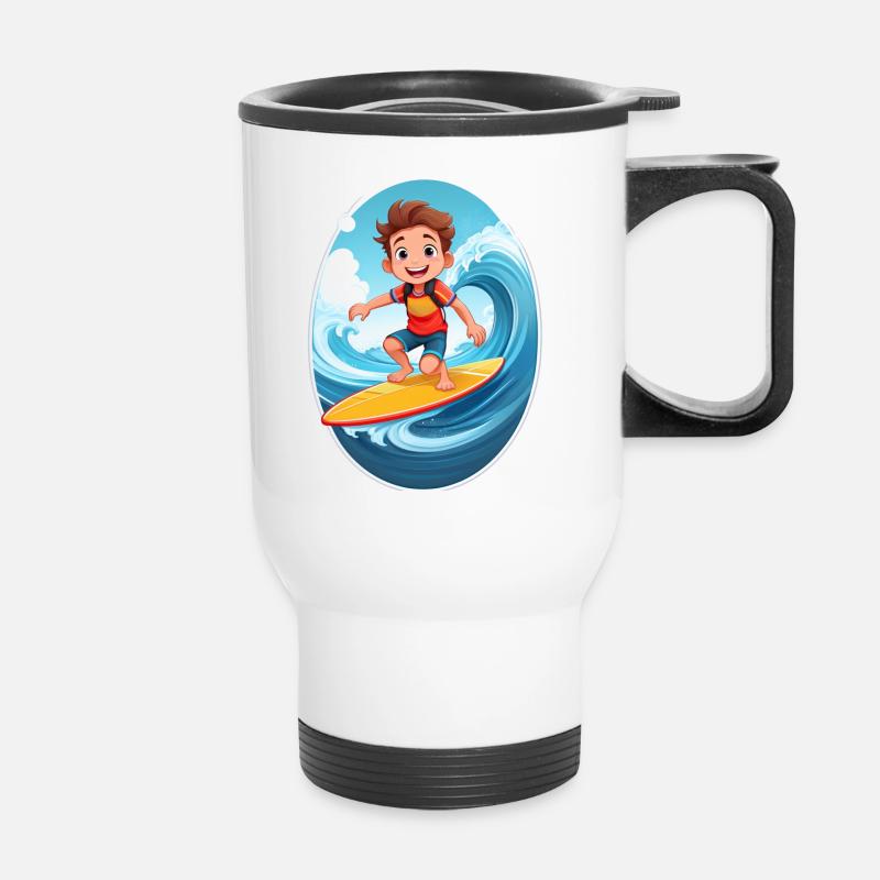 Surfer mit Surfboard - Thermobecher mit Tragegriff - Weiß