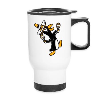 Pingouin, hochet, fête, culture mexicaine, chapeau, Fun - Tasse isotherme avec poignée - blanc - Devant