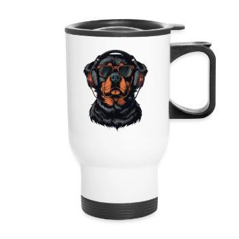 Rottweiler Lunettes de soleil Casque Chiens Chien - Tasse isotherme avec poignée - blanc - Devant