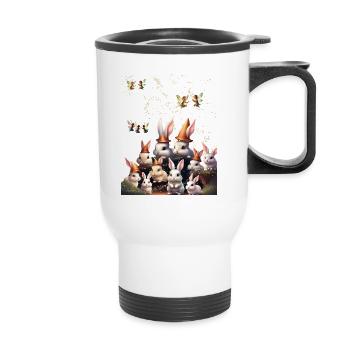 Bunnies and fairies - Thermal mug with handle - white - Front