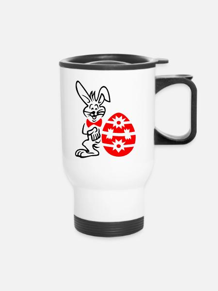 Osterei mit Hase - Thermobecher mit Tragegriff - Weiß