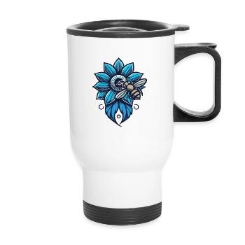 Blaue Blume mit Biene - Thermobecher mit Tragegriff - Weiß - Vorne