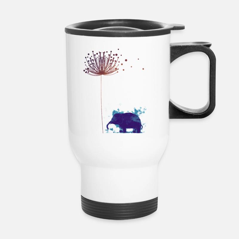 Dandelion Dream: Blue Elephant - Thermal mug with handle - white