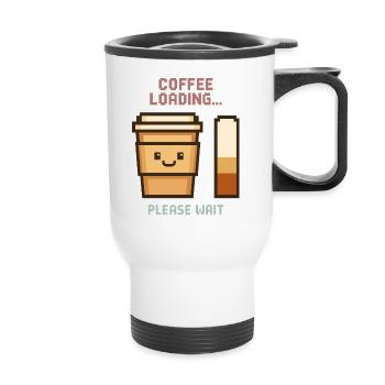 Coffee Loading Pixel Art - Morgenstart mit Charme - Thermobecher mit Tragegriff - Weiß - Vorne