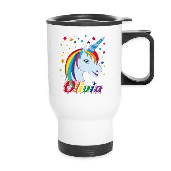 Unicorn Olivia Rainbow - Thermal mug with handle - white - Front
