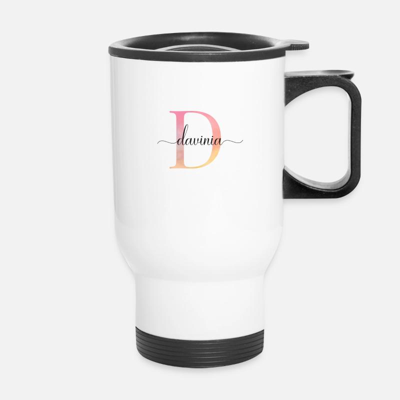 D| Monogramme | Nom | DaviniaAquarelle - Tasse isotherme avec poignée - blanc