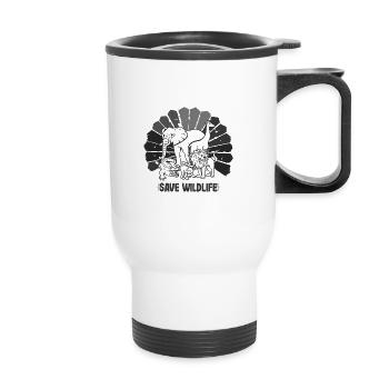 Save Wildlife Geschenke Vintage Wild Animals Go Green - Thermobecher mit Tragegriff - Weiß - Vorne
