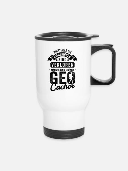 Geocaching Geschenk - Thermobecher mit Tragegriff - Weiß