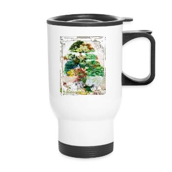 Bonsaï Japonais Jardin Art Collage Art 95 - Tasse isotherme avec poignée - blanc - Devant