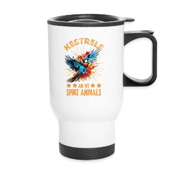 Buntfalke Farbkleckse Farbspritzer - Thermobecher mit Tragegriff - Weiß - Vorne