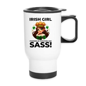 Funny Irish Girl: Powered by Potatoes & Sass - Thermal mug with handle - white - Front