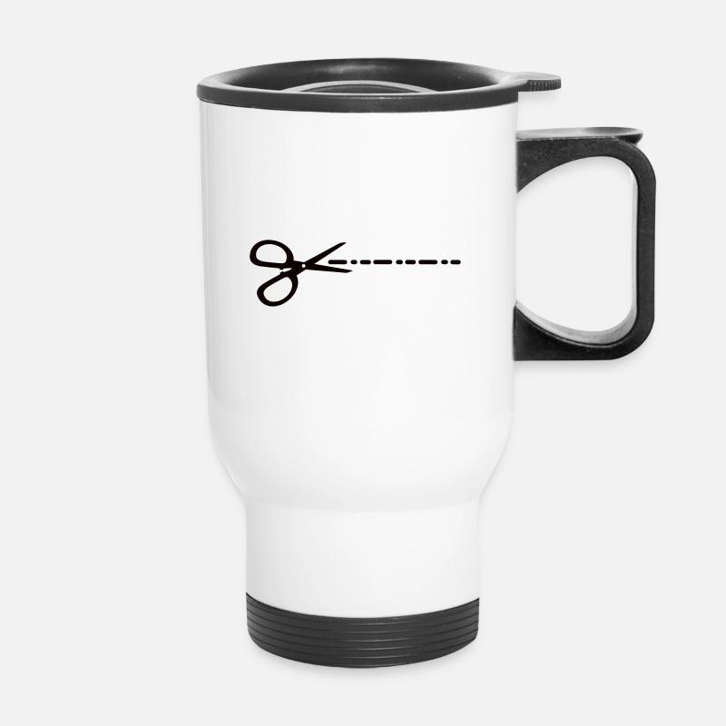 scissors cutting dashed line - Thermal mug with handle - white