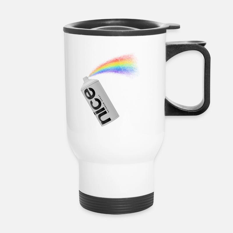 nice - Das spritzige Regenbogen Spray - Thermobecher mit Tragegriff - Weiß