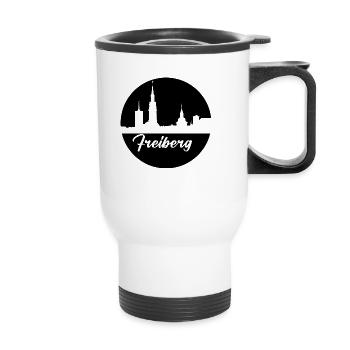 noir, skyline, cercle, papier découpé,Freiberg - Tasse isotherme avec poignée - blanc - Devant