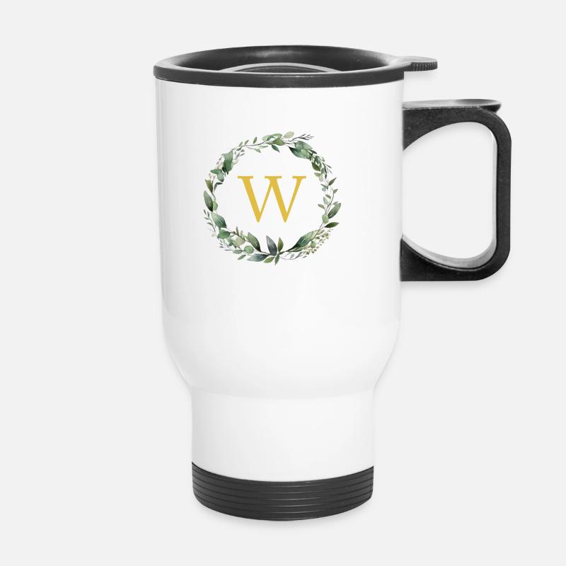 W monogramme, couronne d’Eucalyptus - Tasse isotherme avec poignée - blanc