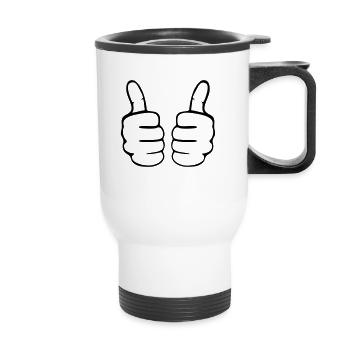 beide Daumen hoch thumbs up Hand Finger Hände - Thermobecher mit Tragegriff - Weiß - Vorne