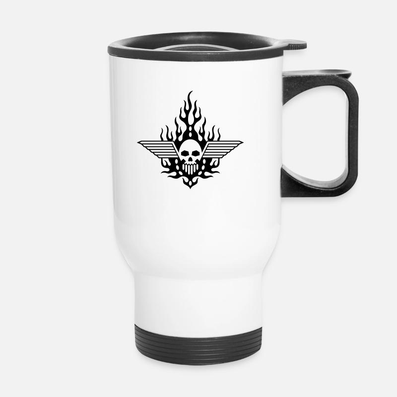 mechanical skull and black flames - Thermobecher mit Tragegriff - Weiß