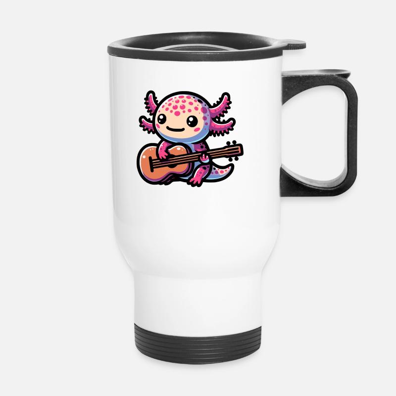 Axolotl Playing Guitar - Thermobecher mit Tragegriff - Weiß