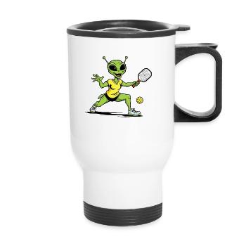 Alien plays pickleball - Thermal mug with handle - white - Front