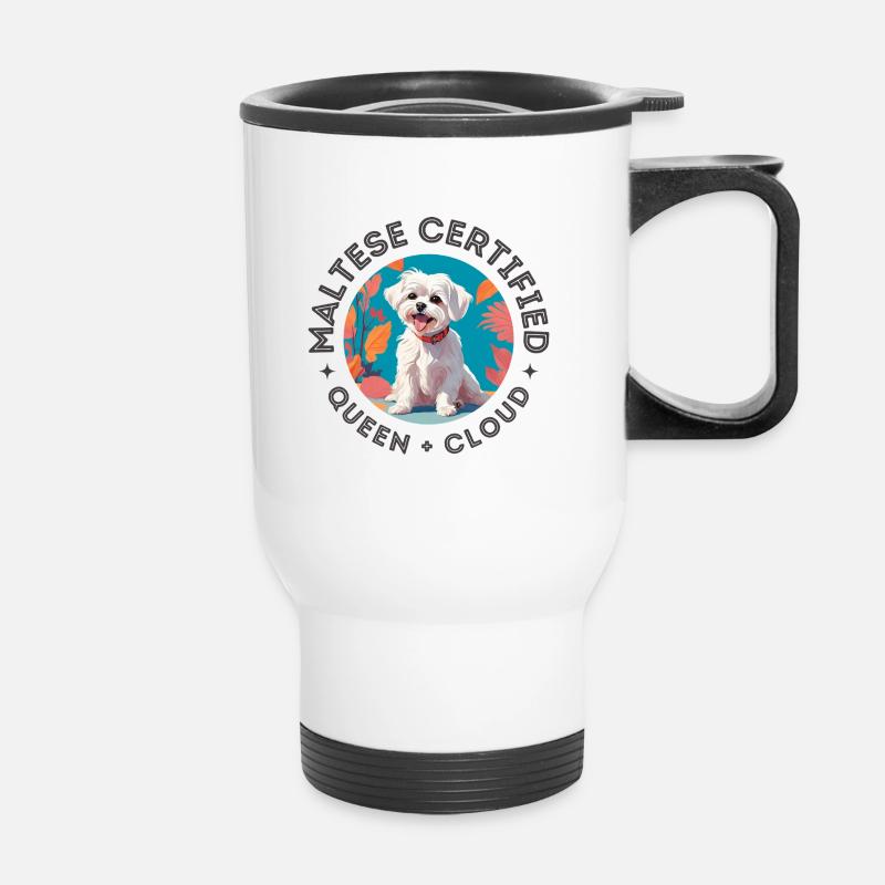 Certified Maltese Queen – Cute Dog Circle Art - Thermal mug with handle - white
