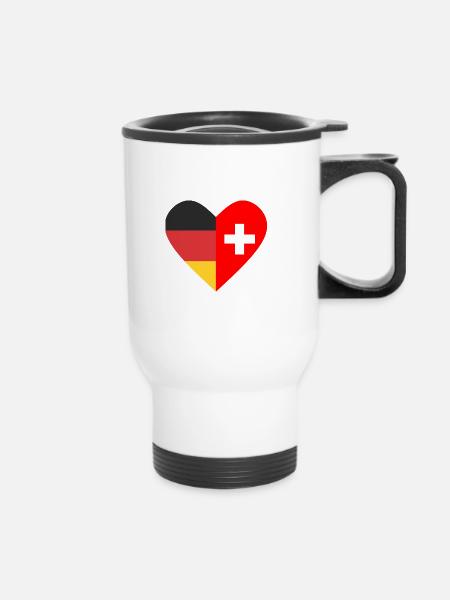 Ein Herz - Deutschland Schweiz - Thermobecher mit Tragegriff - Weiß