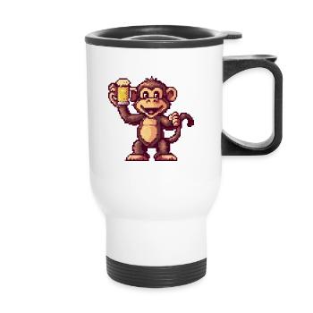 Affe Pixel Bier - Thermobecher mit Tragegriff - Weiß - Vorne