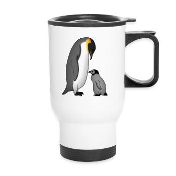 Kaiserpinguin mit Baby - Thermobecher mit Tragegriff - Weiß - Vorne