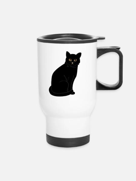 Schwarze Katze - Thermobecher mit Tragegriff - Weiß
