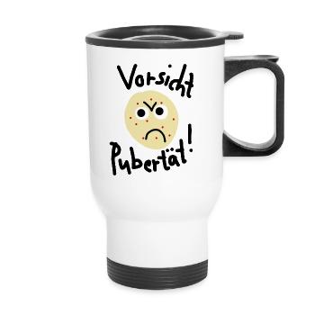 Vorsicht Pubertät - Thermobecher mit Tragegriff - Weiß - Vorne