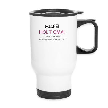 Hilfe holt Oma! - Thermobecher mit Tragegriff - Weiß - Vorne