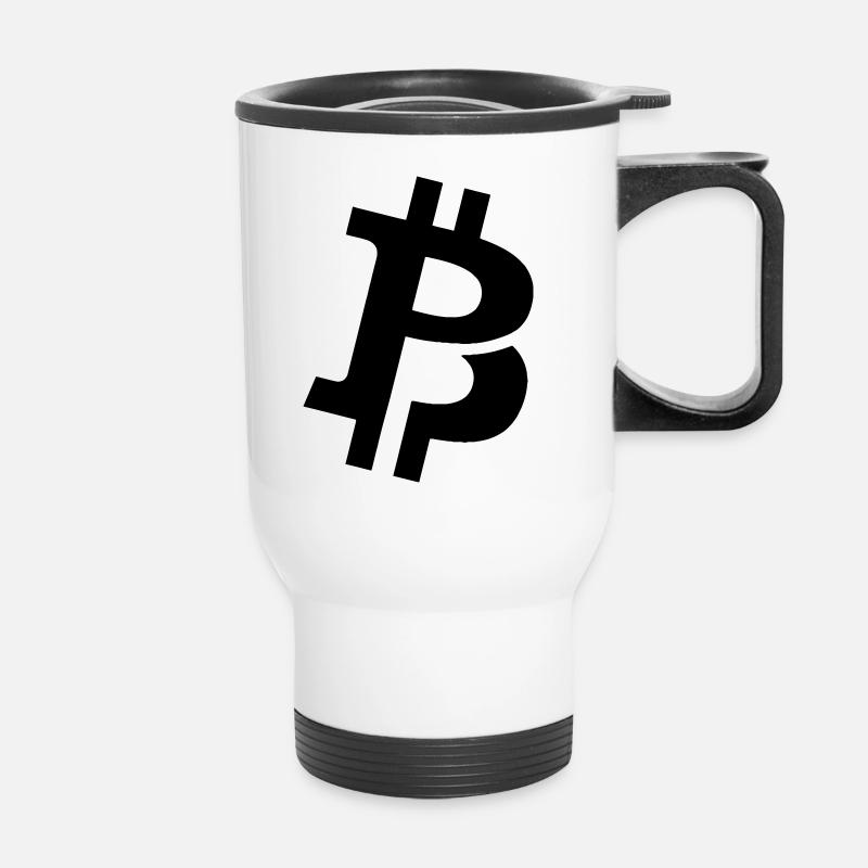 Bitcoin Crypto BTC Logo - Thermobecher mit Tragegriff - Weiß