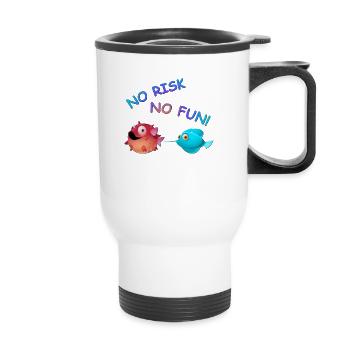 Kugelfisch - no risk - no fun! - Thermobecher mit Tragegriff - Weiß - Vorne