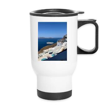 Ferien in Santorini - Thermobecher mit Tragegriff - Weiß - Vorne