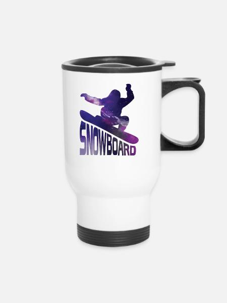 Snowboard, Snowboarder - Thermobecher mit Tragegriff - Weiß