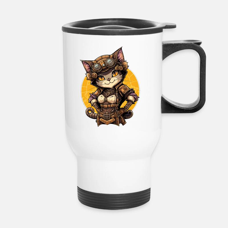Steampunk Katze - Thermobecher mit Tragegriff - Weiß
