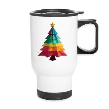 Low-Poly-Weihnachtsbaum - Thermobecher mit Tragegriff - Weiß - Vorne