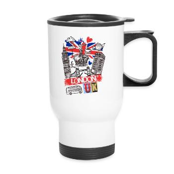 London England UK City Skyline Cartoon Drawn - Thermal mug with handle - white - Front