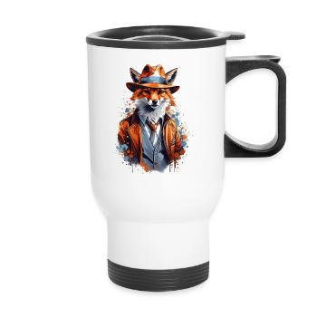 Renard avec chapeau - Tasse isotherme avec poignée - blanc - Devant