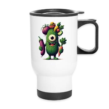 drôle mignon monstre avec des légumes concombre borgne - Tasse isotherme avec poignée - blanc - Devant