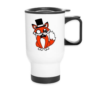 Fuchs Rotfuchs Sir Mr. Zylinder Hut Monokel Brille - Thermobecher mit Tragegriff - Weiß - Vorne