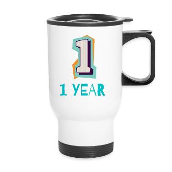 1. 1 AN. 1er ANNIVERSAIRE. ANNIVERSAIRE 1 AN. ANNI - Tasse isotherme avec poignée - blanc - Devant