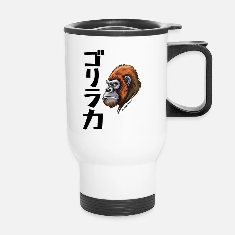 Japanisch inspirierte Gorilla-Stärke - Thermobecher mit Tragegriff - Weiß