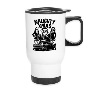 Naughty Xmas Santa Pimp Auto Chicks - Thermobecher mit Tragegriff - Weiß - Vorne