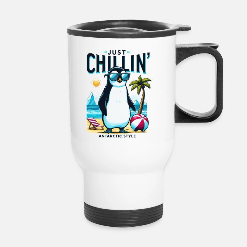 Antarctic beach penguin with sunglasses - Thermal mug with handle - white